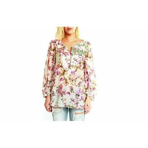 Aratta Top Ivory Floral Embroidered Love She Gave Blouse Women's Size Small